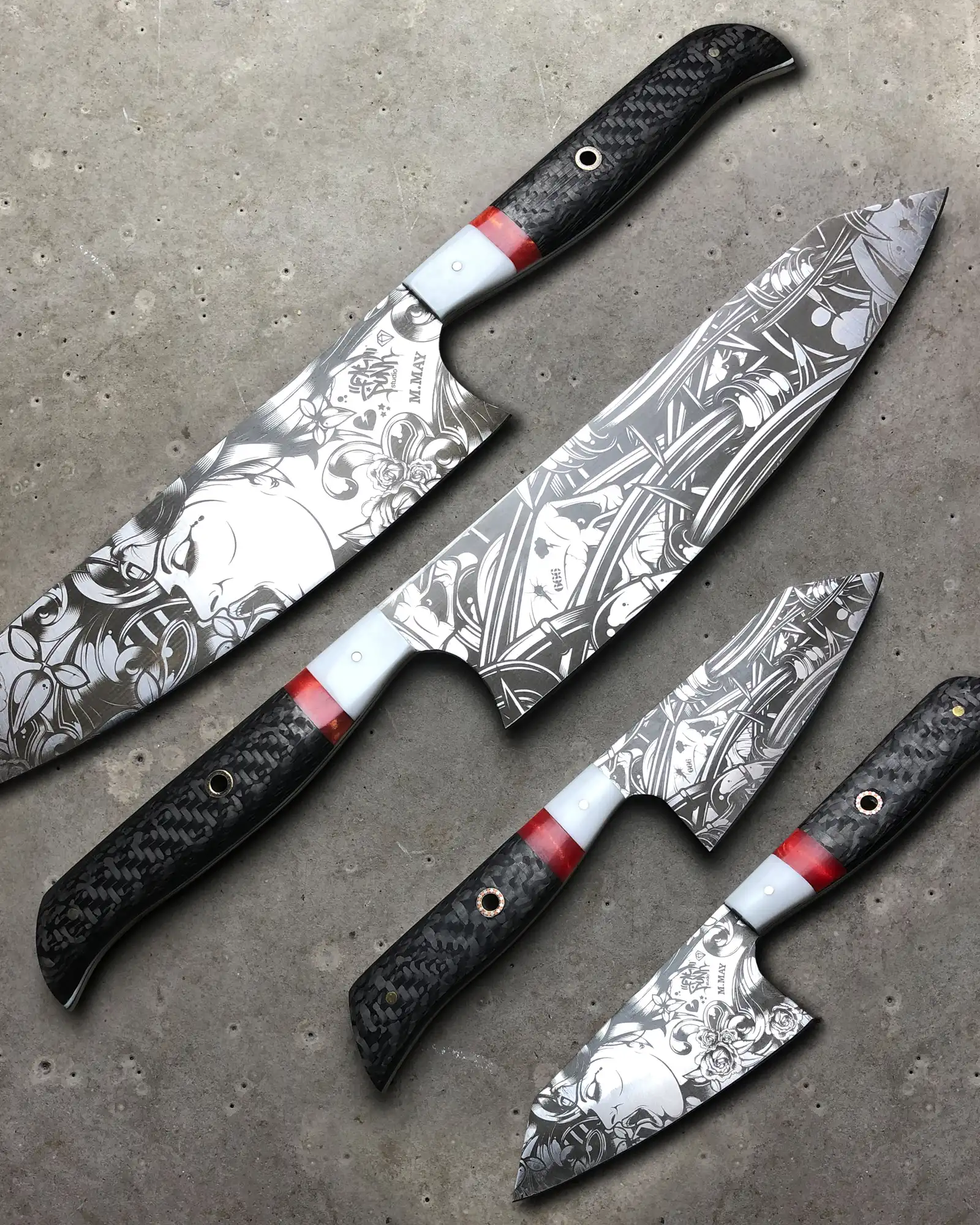 Heaven and Hell Santoku Chefs Knife - Michael May vs Fat Punk Studio
